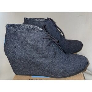 TOMS Womens 8.5 Desert Wedge Grey Wool Lace Up‎ Ankle Booties Preppy Western
